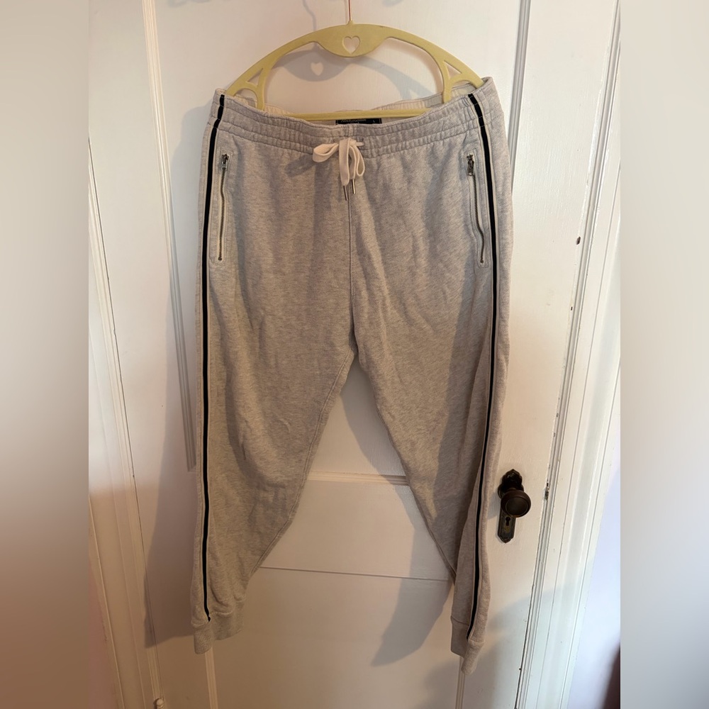 Abercrombie & Fitch Light Gray Joggers with Black Side Stripe